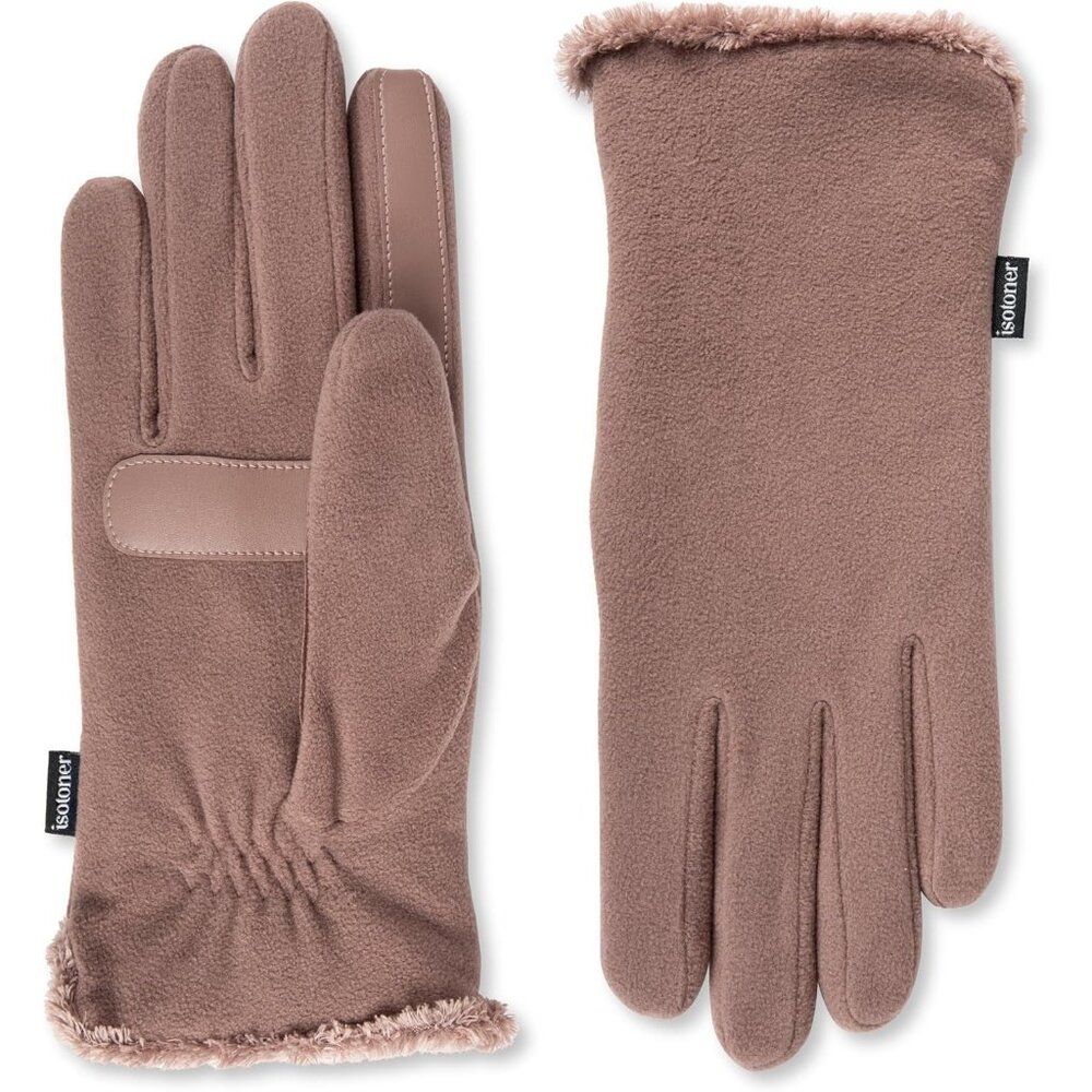 Women's Taupe Comfortable Stretch Fleece Lining Microluxe Cold Weather Gloves